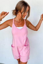 Load image into Gallery viewer, Pink Sleeveless Pocketed V Neck Jersey Romper - Fashion Queen -  10
