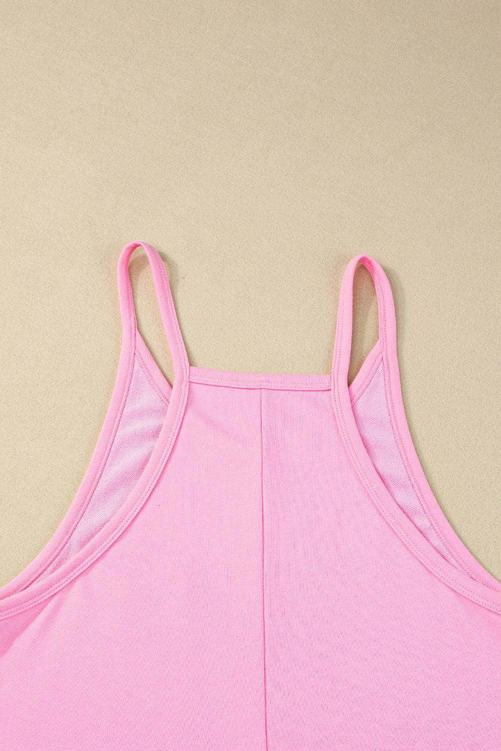 Pink Sleeveless Pocketed V Neck Jersey Romper - Fashion Queen -  15