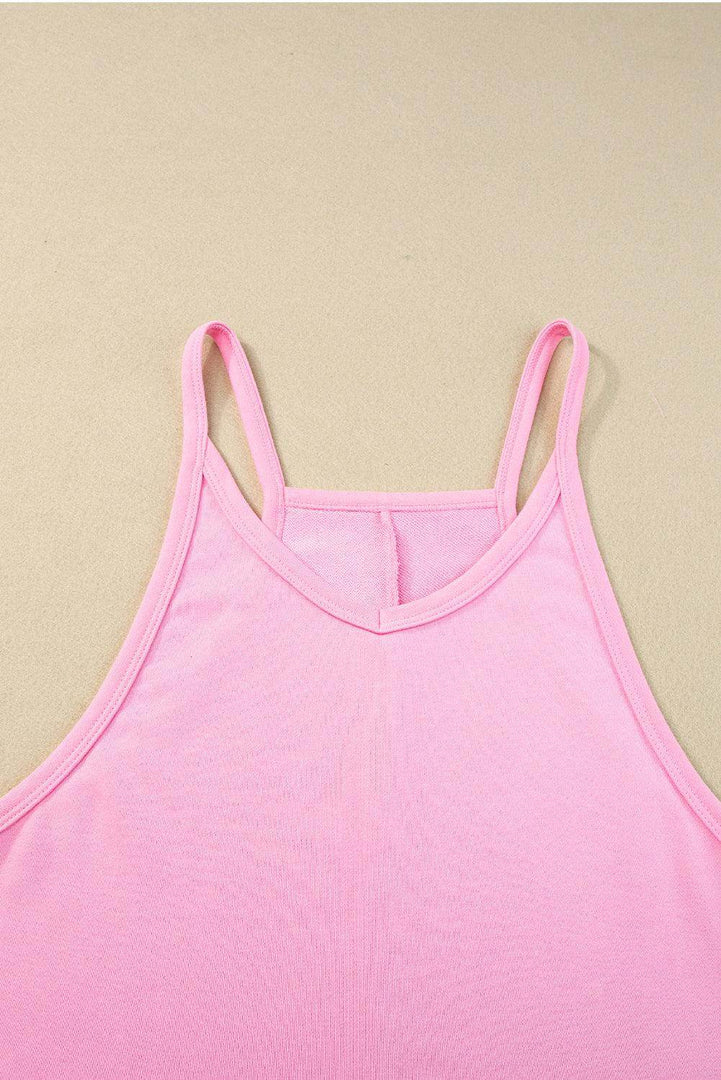 Pink Sleeveless Pocketed V Neck Jersey Romper - Fashion Queen -  16
