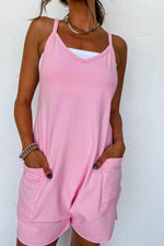 Load image into Gallery viewer, Pink Sleeveless Pocketed V Neck Jersey Romper - Fashion Queen -  8
