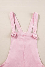 Load image into Gallery viewer, Pink Solid Color Knot Straps Denim Romper with Pockets - Fashion Queen -  8

