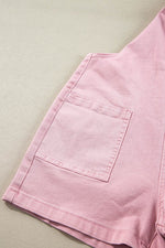 Load image into Gallery viewer, Pink Solid Color Knot Straps Denim Romper with Pockets - Fashion Queen -  9
