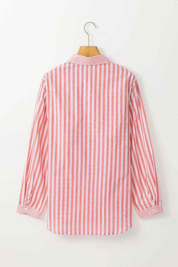 Pink Stripe Buttoned Long Sleeve Casual Shirt - Fashion Queen -  10
