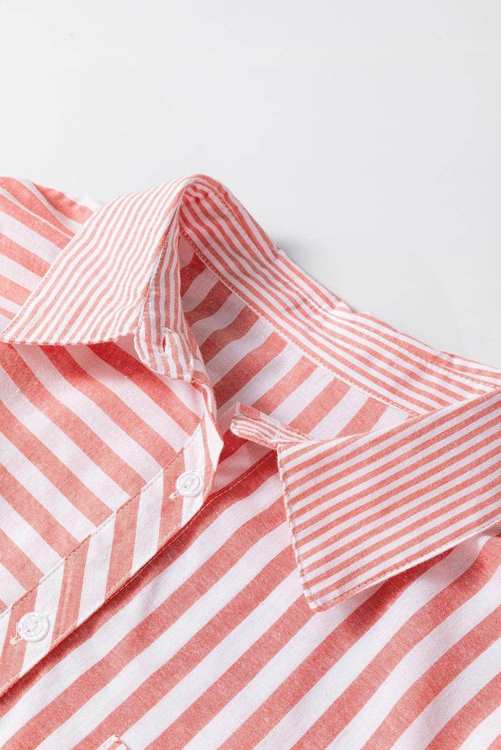Pink Stripe Buttoned Long Sleeve Casual Shirt - Fashion Queen -  11
