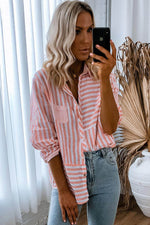 Load image into Gallery viewer, Pink Stripe Buttoned Long Sleeve Casual Shirt - Fashion Queen -  6

