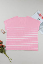 Load image into Gallery viewer, Pink Stripe Ribbed Loose Plus T Shirt - Fashion Queen -  15
