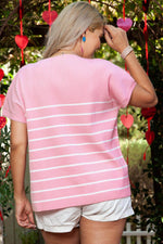 Load image into Gallery viewer, Pink Stripe Ribbed Loose Plus T Shirt - Fashion Queen -  2
