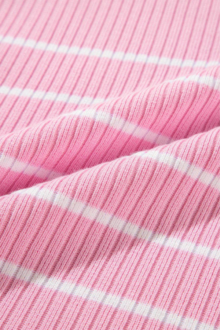 Pink Stripe Ribbed Loose Plus T Shirt - Fashion Queen -  20