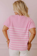 Load image into Gallery viewer, Pink Stripe Ribbed Loose Plus T Shirt - Fashion Queen -  9
