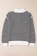 Load image into Gallery viewer, Pink Stripe Zip up Collar Drop Shoulder Sweater - Fashion Queen -  25
