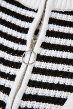 Load image into Gallery viewer, Pink Stripe Zip up Collar Drop Shoulder Sweater - Fashion Queen -  29
