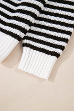 Load image into Gallery viewer, Pink Stripe Zip up Collar Drop Shoulder Sweater - Fashion Queen -  30
