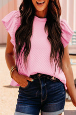 Load image into Gallery viewer, Pink Textured Ruffle Short Sleeve Pullover Top - Fashion Queen -  1
