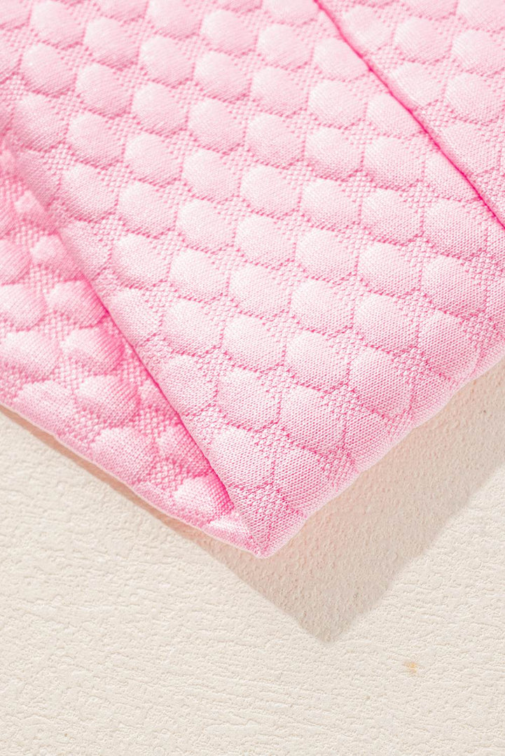 Pink Textured Ruffle Short Sleeve Pullover Top - Fashion Queen -  11