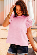 Load image into Gallery viewer, Pink Textured Ruffle Short Sleeve Pullover Top - Fashion Queen -  3
