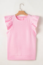 Load image into Gallery viewer, Pink Textured Ruffle Short Sleeve Pullover Top - Fashion Queen -  6
