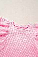Load image into Gallery viewer, Pink Textured Ruffle Short Sleeve Pullover Top - Fashion Queen -  9
