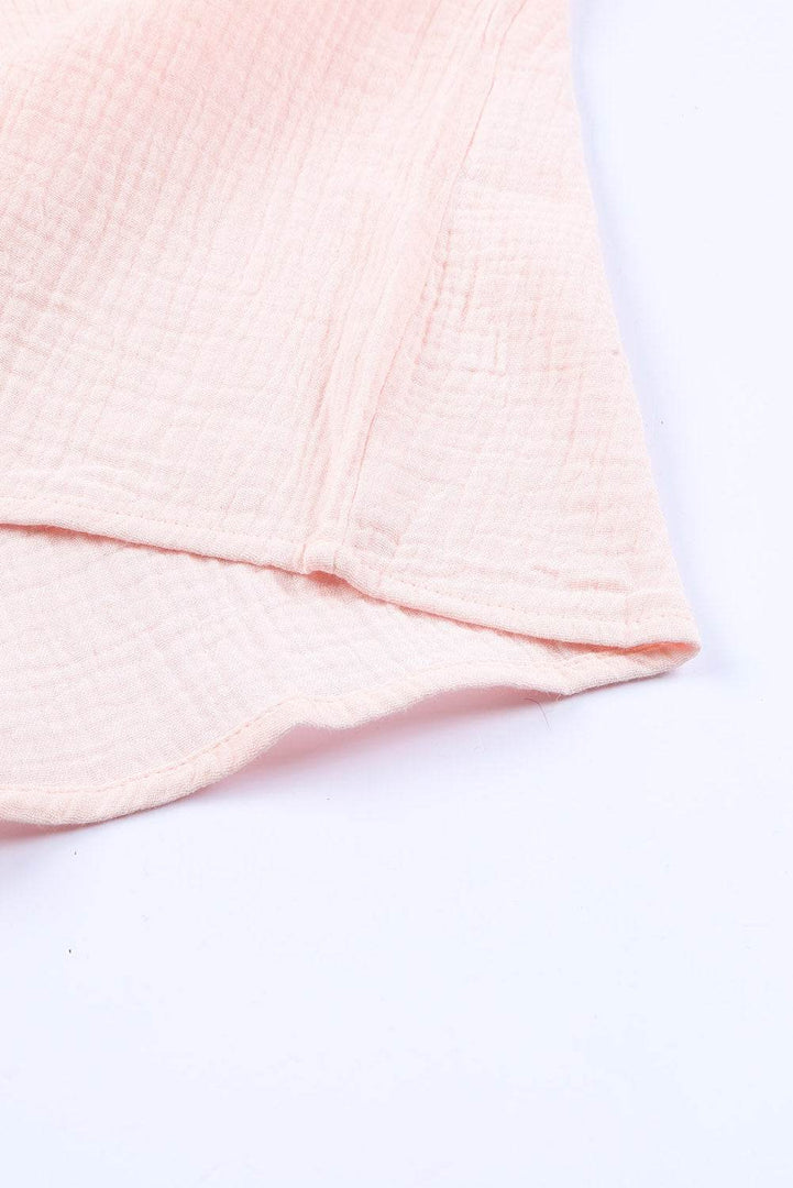 Pink Textured Tiered Ruffled Short Sleeve Blouse - Fashion Queen -  14