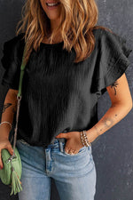 Load image into Gallery viewer, Pink Textured Tiered Ruffled Short Sleeve Blouse - Fashion Queen -  15
