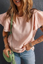 Load image into Gallery viewer, Pink Textured Tiered Ruffled Short Sleeve Blouse - Fashion Queen -  3
