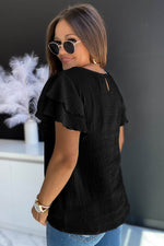 Load image into Gallery viewer, Pink Textured Tiered Ruffled Short Sleeve Blouse - Fashion Queen -  6
