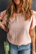 Load image into Gallery viewer, Pink Textured Tiered Ruffled Short Sleeve Blouse - Fashion Queen -  7
