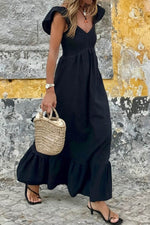 Load image into Gallery viewer, Pink V Neck Flutter Sleeve Smocked Bodice High Waist Ruffle Maxi Dress - Fashion Queen -  12
