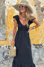 Load image into Gallery viewer, Pink V Neck Flutter Sleeve Smocked Bodice High Waist Ruffle Maxi Dress - Fashion Queen -  14
