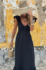 Load image into Gallery viewer, Pink V Neck Flutter Sleeve Smocked Bodice High Waist Ruffle Maxi Dress - Fashion Queen -  15
