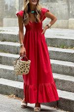 Load image into Gallery viewer, Pink V Neck Flutter Sleeve Smocked Bodice High Waist Ruffle Maxi Dress - Fashion Queen -  26
