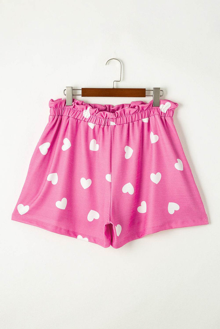 Pink Valentine Heart Print Long Sleeve Tee and Shorts Lounge Set - Fashion Queen -  10