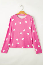 Load image into Gallery viewer, Pink Valentine Heart Print Long Sleeve Tee and Shorts Lounge Set - Fashion Queen -  7
