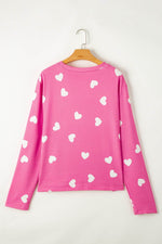 Load image into Gallery viewer, Pink Valentine Heart Print Long Sleeve Tee and Shorts Lounge Set - Fashion Queen -  8
