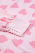 Load image into Gallery viewer, Pink Valentine Heart Shape Print Long Sleeve Top Shorts Lounge Set - Fashion Queen -  16
