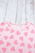 Load image into Gallery viewer, Pink Valentine Heart Shape Print Long Sleeve Top Shorts Lounge Set - Fashion Queen -  17
