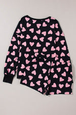 Load image into Gallery viewer, Pink Valentine Heart Shape Print Long Sleeve Top Shorts Lounge Set - Fashion Queen -  18
