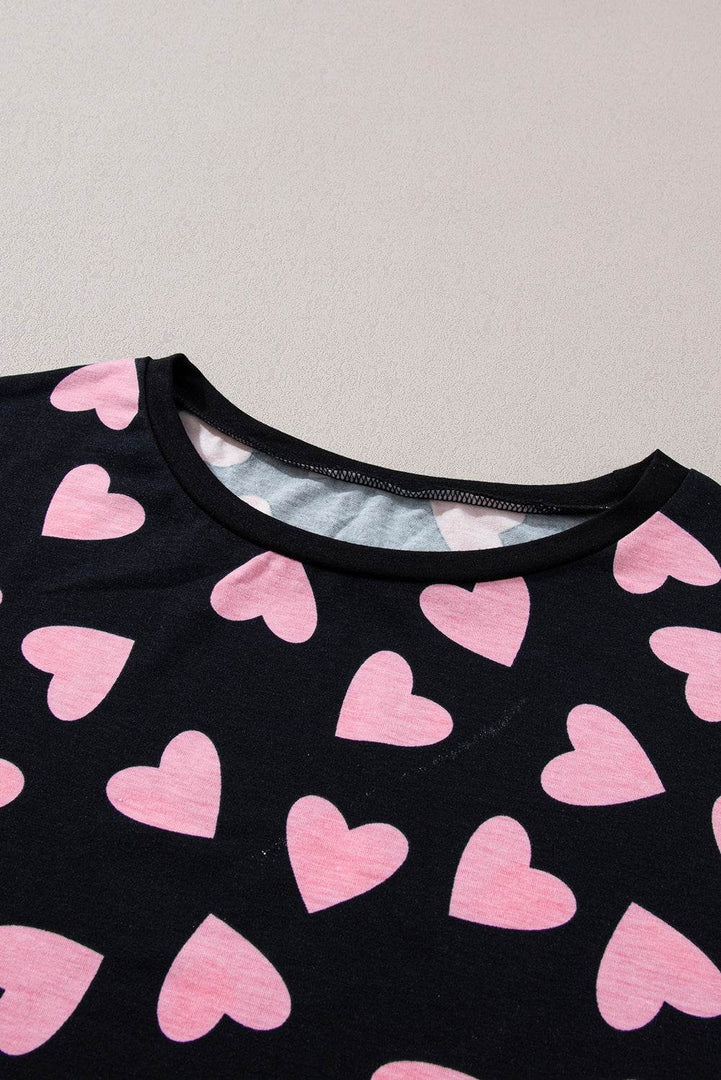 Pink Valentine Heart Shape Print Long Sleeve Top Shorts Lounge Set - Fashion Queen -  19