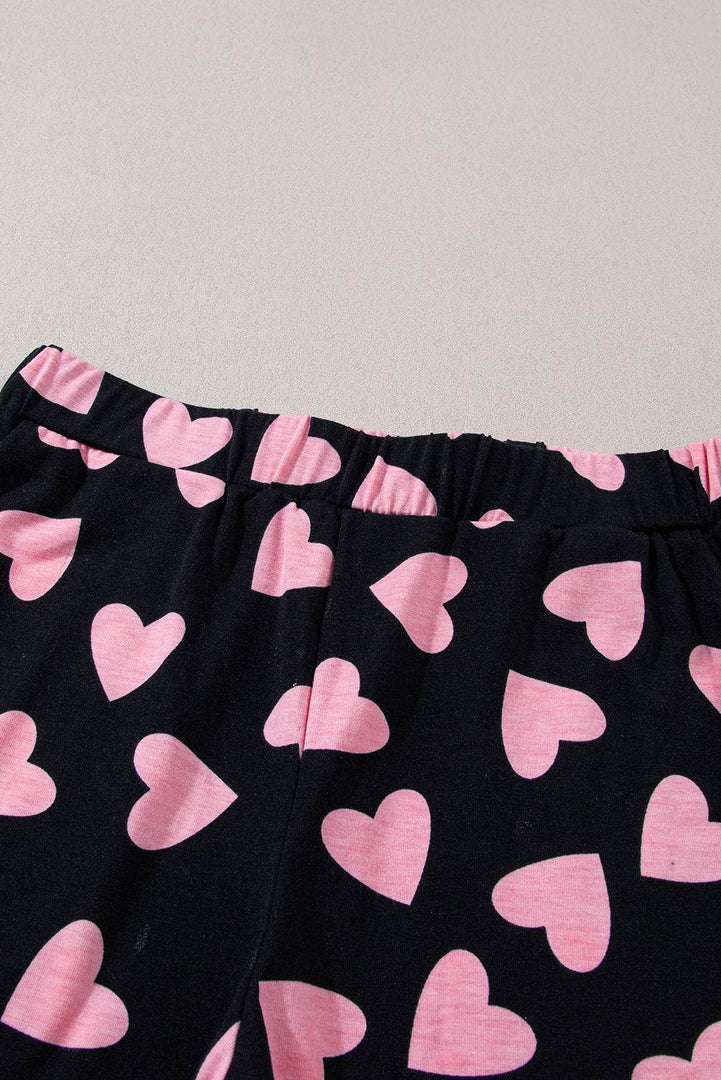 Pink Valentine Heart Shape Print Long Sleeve Top Shorts Lounge Set - Fashion Queen -  21