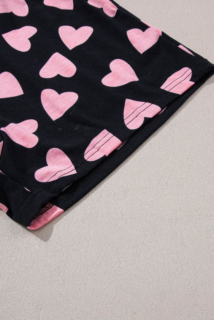 Pink Valentine Heart Shape Print Long Sleeve Top Shorts Lounge Set - Fashion Queen -  23