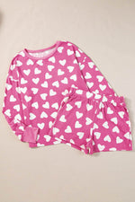 Load image into Gallery viewer, Pink Valentine Heart Shape Print Long Sleeve Top Shorts Lounge Set - Fashion Queen -  9
