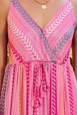 Load image into Gallery viewer, Pink Western Printed Tassel Tie V Neck Wrap Maxi Dress - Fashion Queen -  10
