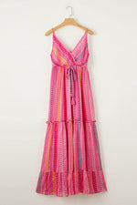 Load image into Gallery viewer, Pink Western Printed Tassel Tie V Neck Wrap Maxi Dress - Fashion Queen -  11
