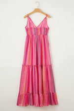 Load image into Gallery viewer, Pink Western Printed Tassel Tie V Neck Wrap Maxi Dress - Fashion Queen -  12
