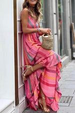 Load image into Gallery viewer, Pink Western Printed Tassel Tie V Neck Wrap Maxi Dress - Fashion Queen -  2
