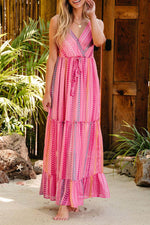Load image into Gallery viewer, Pink Western Printed Tassel Tie V Neck Wrap Maxi Dress - Fashion Queen -  9

