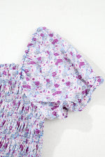 Load image into Gallery viewer, Purple Floral Short Bubble Sleeve Shirred High Waist Maxi Dress - Fashion Queen -  15
