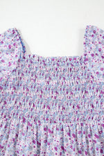 Load image into Gallery viewer, Purple Floral Short Bubble Sleeve Shirred High Waist Maxi Dress - Fashion Queen -  19
