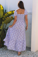 Load image into Gallery viewer, Purple Floral Short Bubble Sleeve Shirred High Waist Maxi Dress - Fashion Queen -  2
