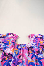 Load image into Gallery viewer, Purple Flower Print Short Puff Sleeve Ruffled Dress - Fashion Queen -  19
