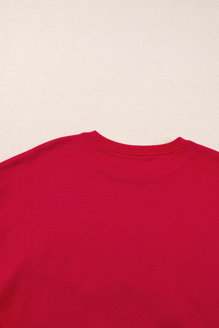 Racing Red Aphabet Chenille Embroidered Pullover Sweatshirt - Fashion Queen -  16
